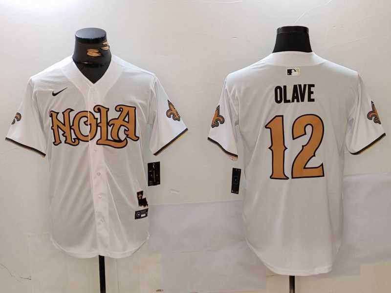 Men%27s New Orleans Saints #12 Chris Olave Number White Nola Baseball Jerseys->new orleans saints->NFL Jersey